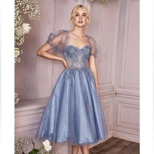 Ladivine by Cinderella Divine Smoky Blue Sheer Bodice Floral A-line Dress NWT 3X